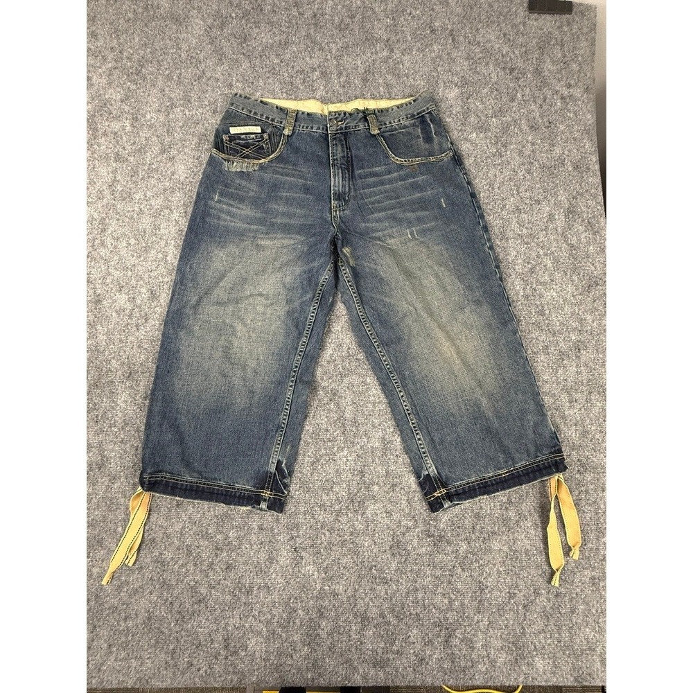 Pepe Jeans London UK Womens 38 Blue Denim Capri Shorts Distressed Y2K Skater 36w